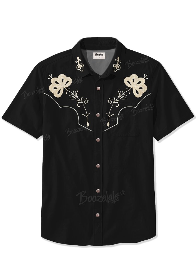 [Embroidery]Men'S KEN Same Style Beach West Cowboy Printed 100% Cotton Shirt