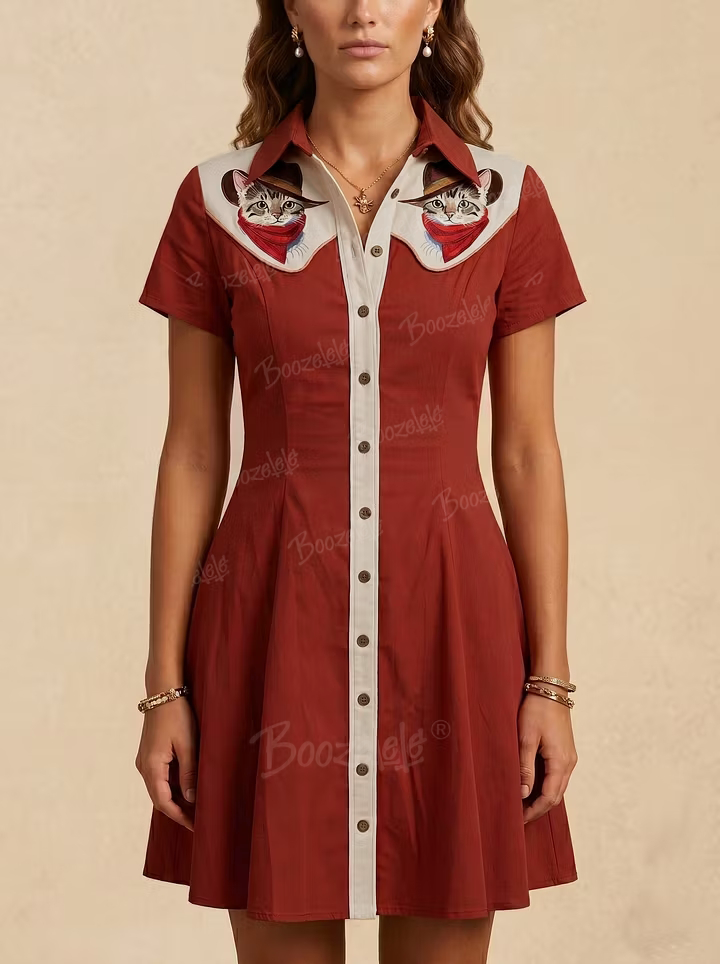 [Clearance]Western Cute Cat Cowboy - 100% Cotton Dress