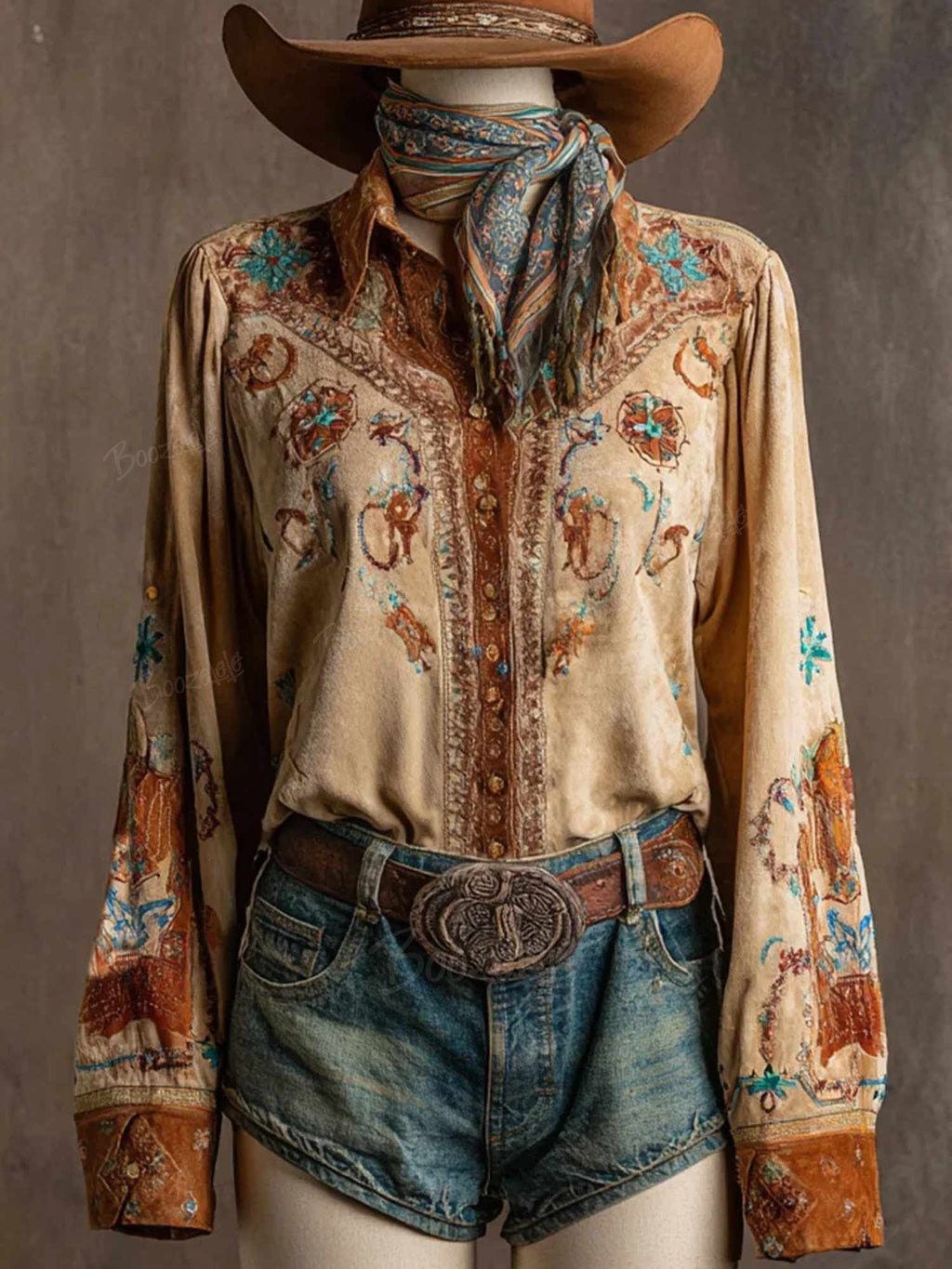 Women's Western  Retro Floral - 100% Cotton Shirt