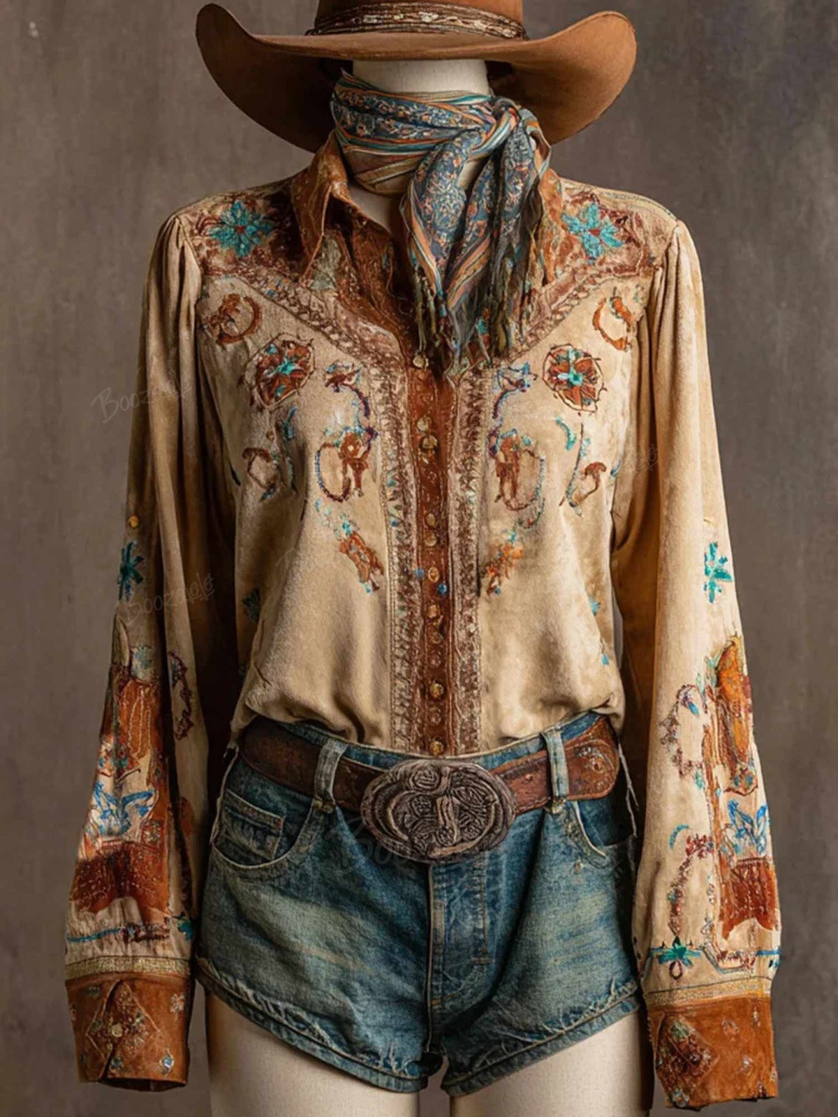 Women's Western  Retro Floral - 100% Cotton Shirt