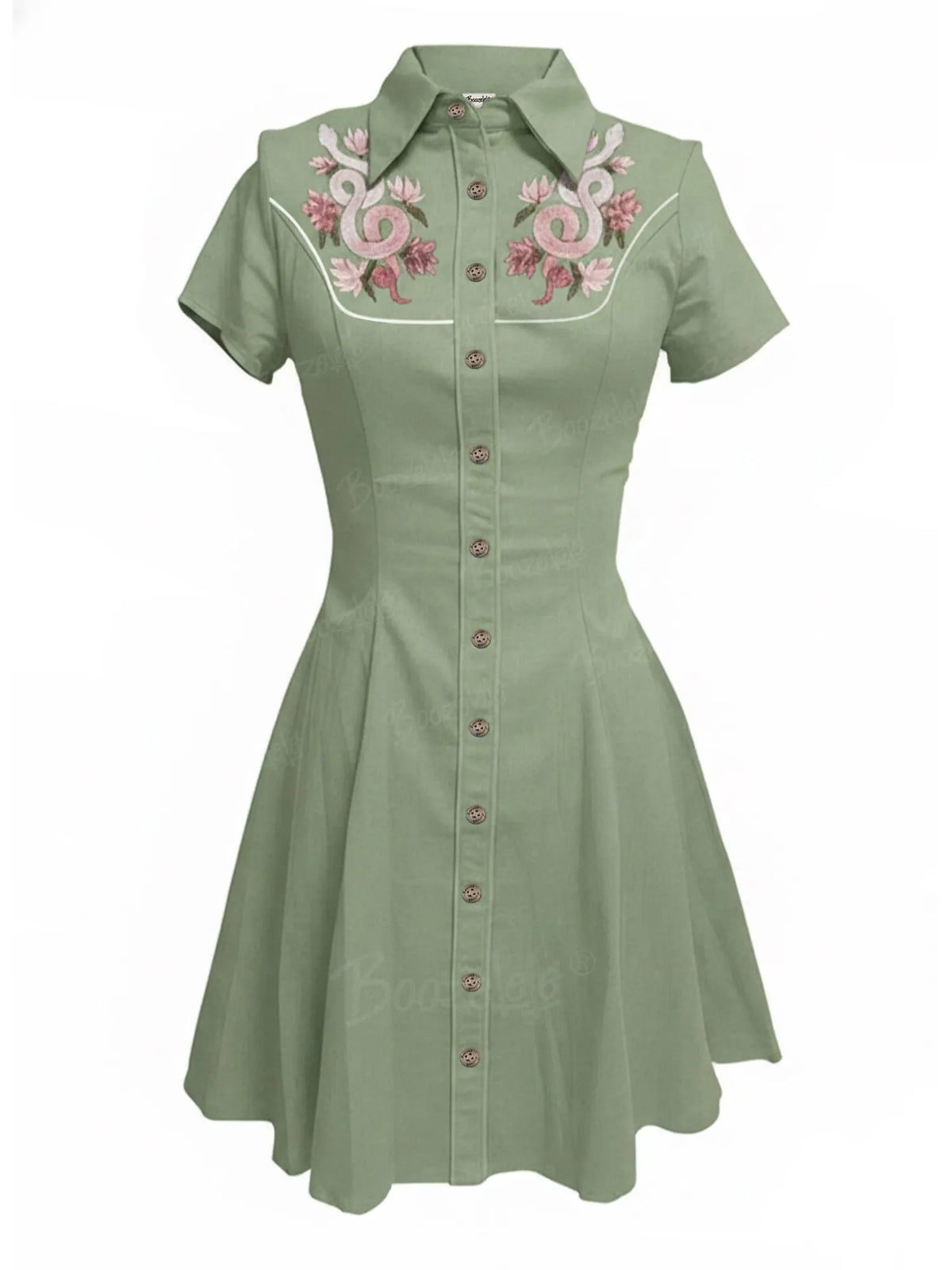 [Embroidery]Flower And Snake - 100% Cotton Dress